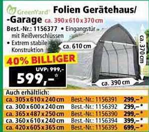 Folien Gerätehaus/Garage – ca. 390 x 610 x 370 cm