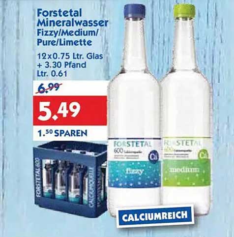 Forstetal Mineralwasser Fizzy/Medium/Pure/Limette 12x0.75 Ltr. Glas