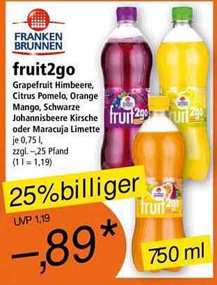 frankfurter Brunnen fruit2go - Grapefruit Himbeere, Citrus Pomelo, Orange Mango und mehr – 750 ml