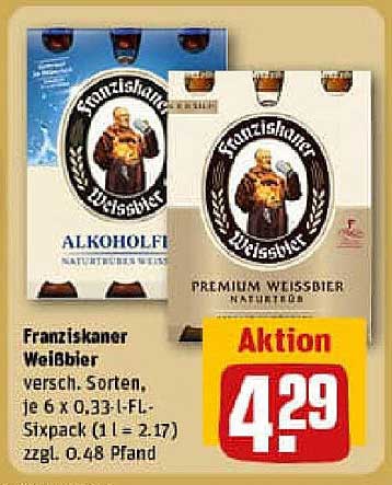 Franziskaner Weißbier – verschiedene Sorten, je 6 x 0,33 l-Flaschen-Sixpack