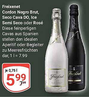 Freixenet Cordon Negro Brut, Seco Cava DO, Ice Semi Seco oder Rosé