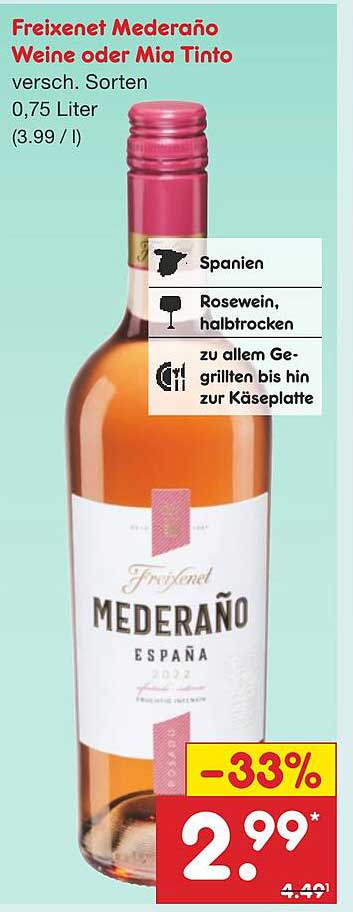 Freixenet Mederäno Weine oder Mia Tinto, 0,75 Liter