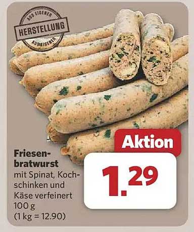 Friesenbratwurst mit Spinat, Kochschinken und Käse verfeinert