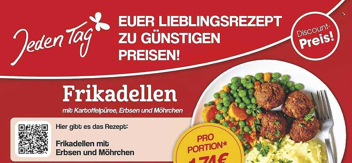 Frikadellen mit Kartoffelpüree, Erbsen und Möhrchen