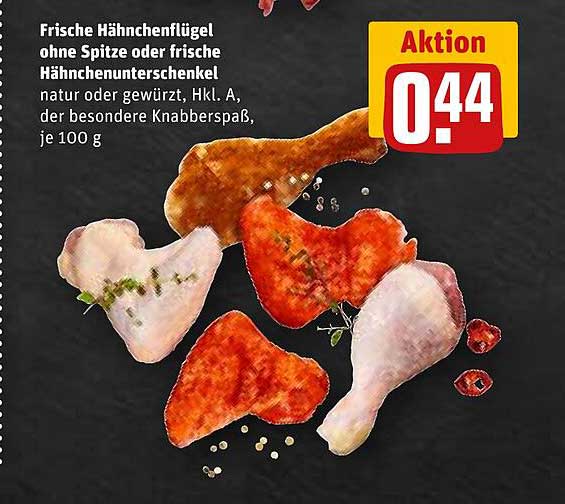 Frische Hähnchenflügel ohne Spitze oder frische Hähnchenunterschnekel, je 100 g