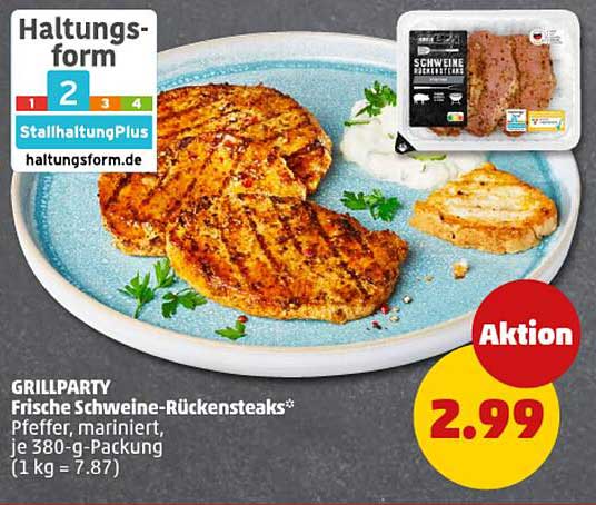 Frische Schweine-Rückensteaks, mariniert, je 380-g-Packung