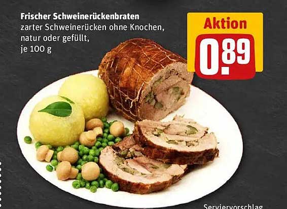 Frischer Schweinerückenbraten - zarter Schweinerücken ohne Knochen, natur oder gefüllt, je 100 g
