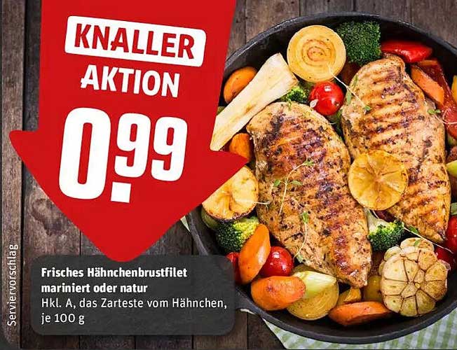 Frisches Hähnchenbrustfilet mariniert oder natur HKL A, das Zarteste vom Hähnchen, je 100 g