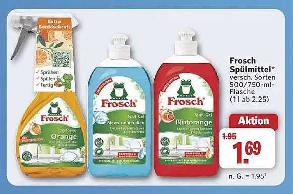 Frosch Spülmittel - verschiedene Sorten 500/750-ml-Flasche (11 ab 2.25)