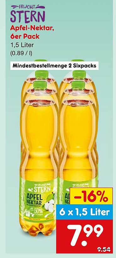 Frucht STERN Apfel-Nektar, 6er Pack, 1,5 Liter