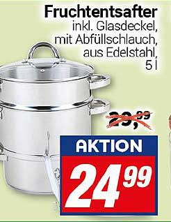 Fruchtentsafter inkl. Glasdeckel, mit Abfüllschlauch, aus Edelstahl, 5 l