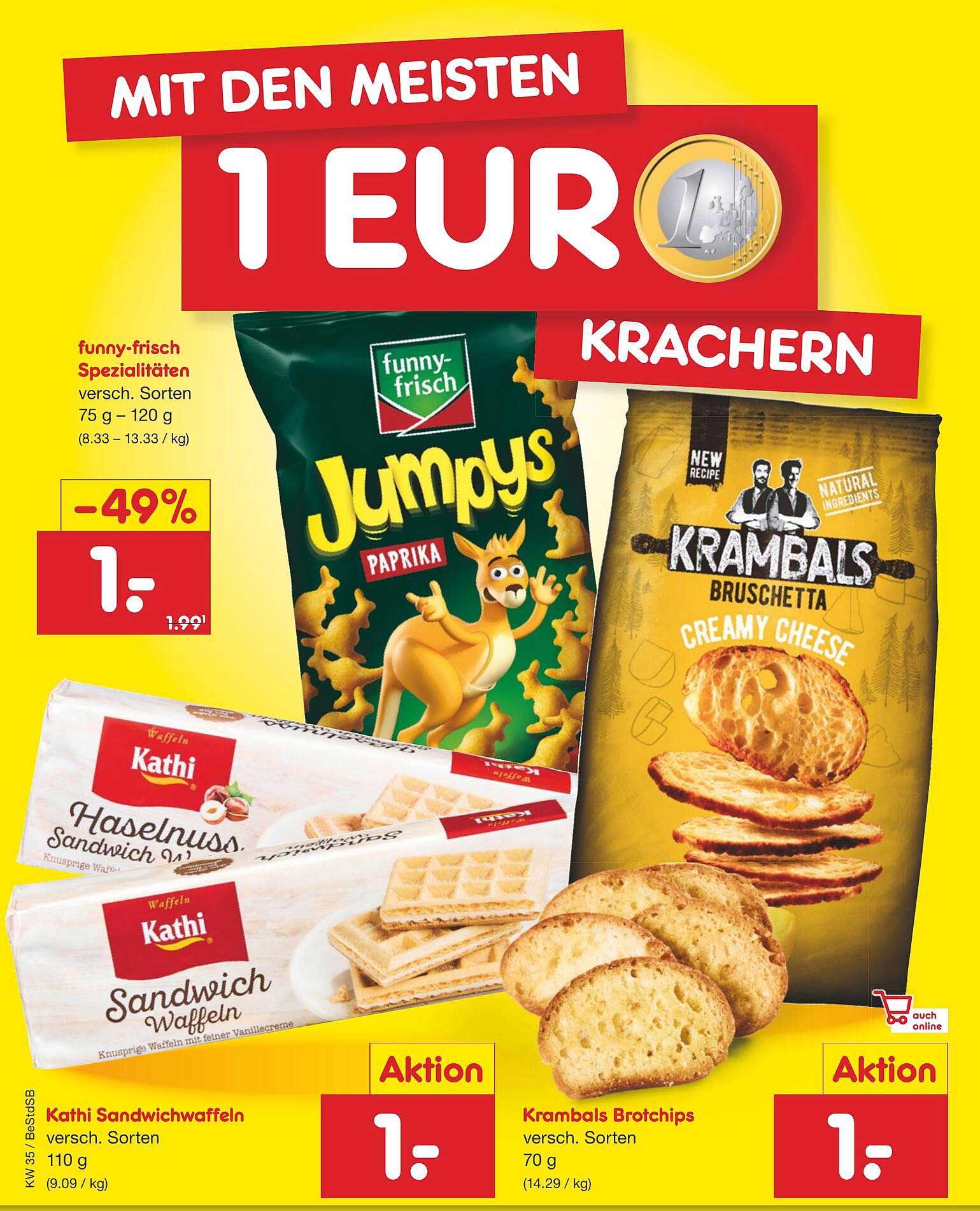 Funny-Frisch Jumpys Paprika, Kathi Sandwichwaffeln und Krambals Brotchips – Ein unschlagbares Angebot!