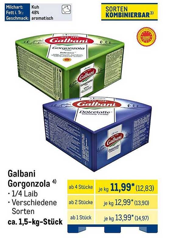 Galbani Gorgonzola 1/4 Laib - Aromatischer Genusss