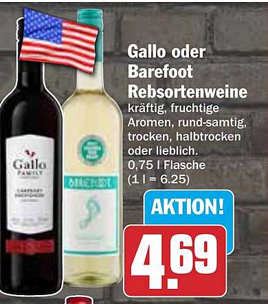 Gallo oder Barefoot Rebsortenweine