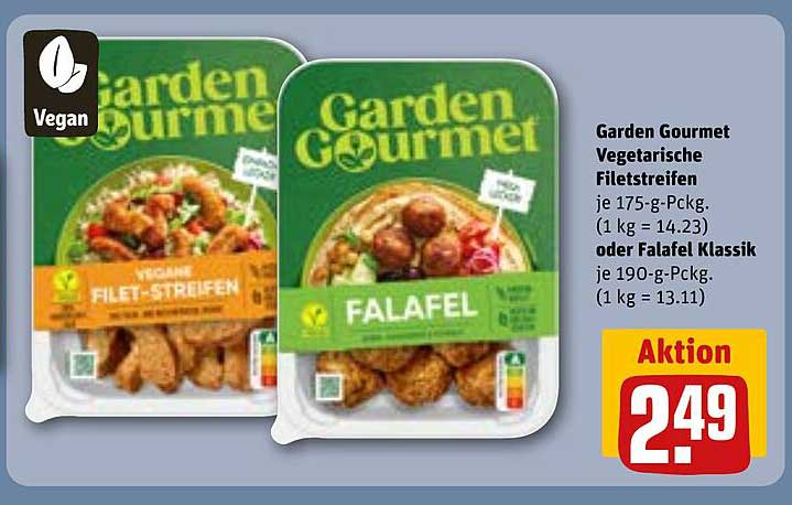 Garden Gourmet Vegetarische Filetstreifen oder Falafel