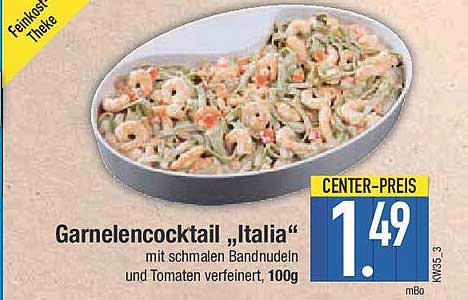 Garnelencocktail "Italia" mit schmalen Bandnudeln und Tomaten verfeinert, 100g