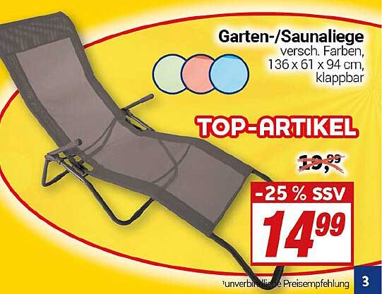 Garten-/Saunaliege - verschiedenste Farben verfügbar