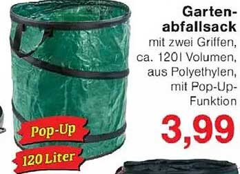 Gartenabfallsack mit zwei Griffen, ca. 120l Volumen, aus Polyethylen, mit Pop-Up-Funktion