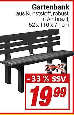 Gartenbank aus Kunststoff, robust, in Anthrazit, 52 x 110 x 71 cm