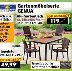 Gartenmöbelserie GENUA - Alu-Gartentisch und Stapelstuhl