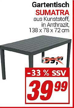 Gartentisch SUMATRA aus Kunststoff, in Anthrazit, 138 x 78 x 72 cm