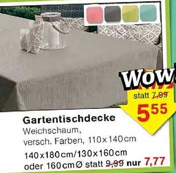 Gartentischdecke Weichschaum, versch. Farben, 110 x 140 cm, 140 x 180 cm/130 x 160 cm oder 160 cmØ