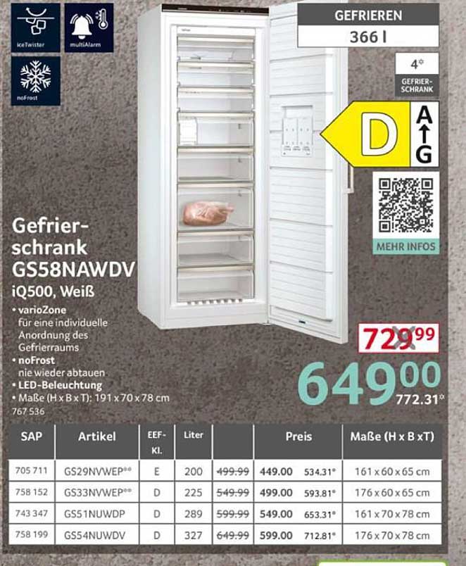 Gefrierschrank GS58NAWDV iQ500, Weiß
