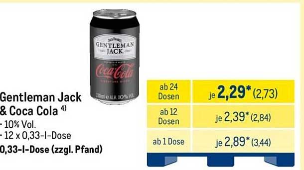 Gentleman Jack & Coca Cola - 12 Dosen à 0,33 l