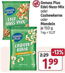 Genuss Plus Edel-Nuss-Mix oder Cashewkerne oder Mandeln je 150 g