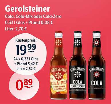Gerolsteiner Cola, Cola-Mix oder Cola-Zero 0,33 Glas