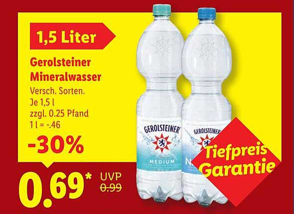 Gerolsteiner Mineralwasser 1,5 Liter - 30% Preisnachlass