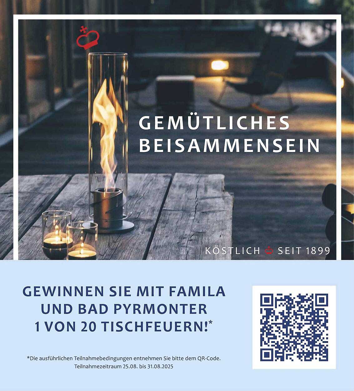 Gewinnen Sie mit Famila und Bad Pyrmonter 1 von 20 Tischfeuern!