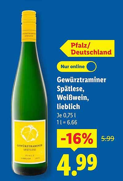 Gewürztraminer Spätlese, Weißwein, lieblich