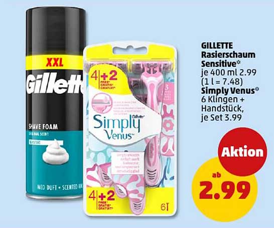 GILLETTE Rasierschaum Sensitive 400 ml & Simply Venus Rasierer Set