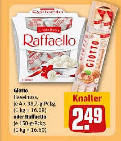 Giotto Haselnuss 4 x 38,7 g oder Raffaello 150 g