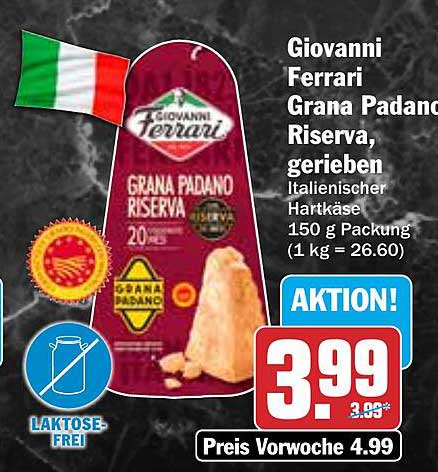 Giovanni Ferrari Grana Padano Riserva, gerieben, italienischer Hartkäse
