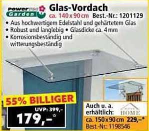Glas-Vordach ca. 140 x 90 cm