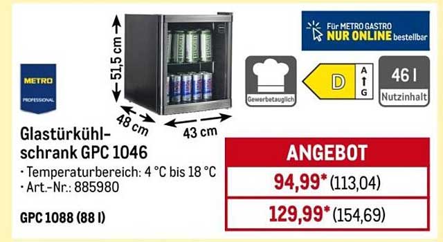 Glastürkühlschrank GPC 1046