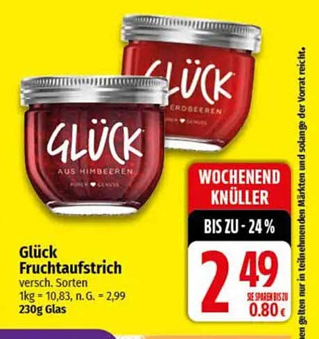 Glück Fruchtaufstrich - Himbeeren, 230g Glas