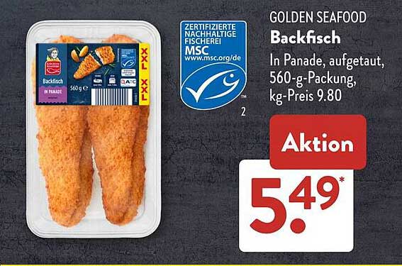 Golden Seafood Backfisch, in Panade, aufgetaut, 560-g-Packung