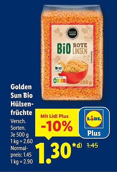 Golden Sun Bio Hülsenfrüchte Rote Linsen 500 g
