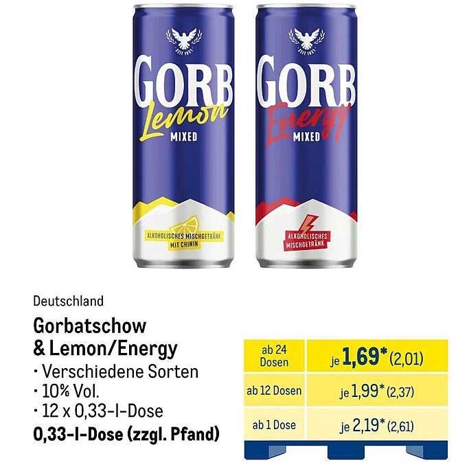 Gorbatschow & Lemon/Energy – Alkoholfreie Mischgetränke