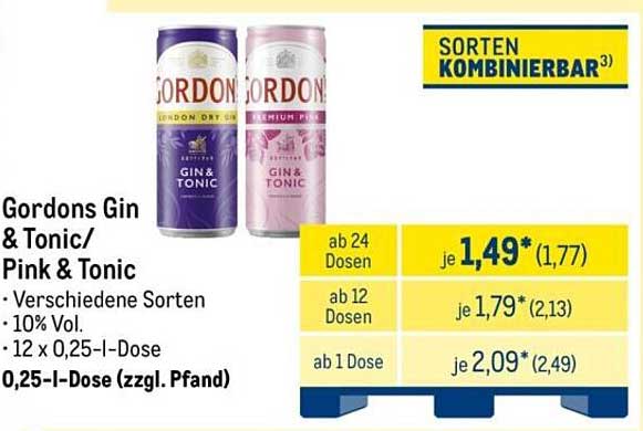 Gordons Gin & Tonic / Pink & Tonic - 0,25-l-Dose für attraktive Preise