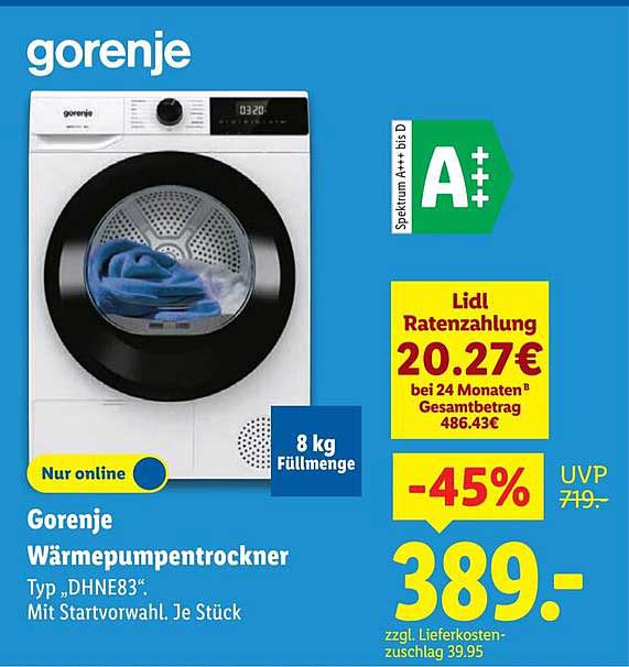 Gorenje Wärmepumpentrockner Typ „DHNE83“ mit 8 kg Füllmenge