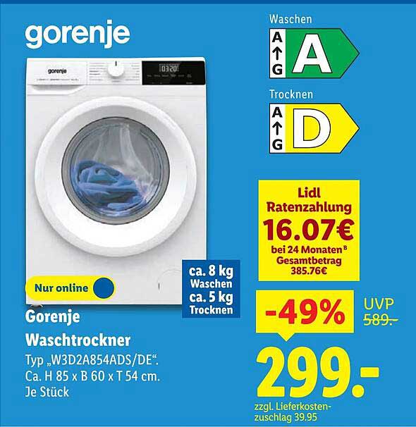 Gorenje Waschtrockner Typ W3D2A854ADS/DE