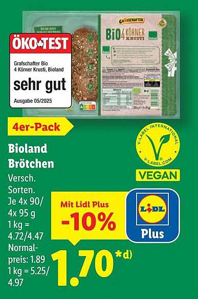 Grafschafter Bio 4 Körner Krusti Brötchen 4er-Pack