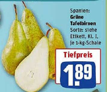 Grüne Tafelbirnen, je 1-kg-Schale