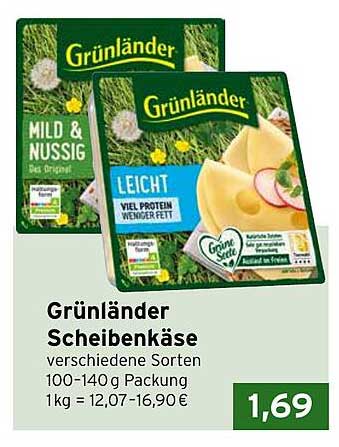 Grünländer Scheibenkäse verschiedene Sorten 100-140 g Packung
