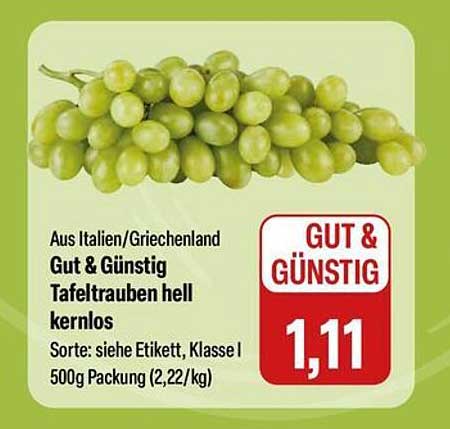 Gut & Günstig Tafeltrauben hell kernlos 500g