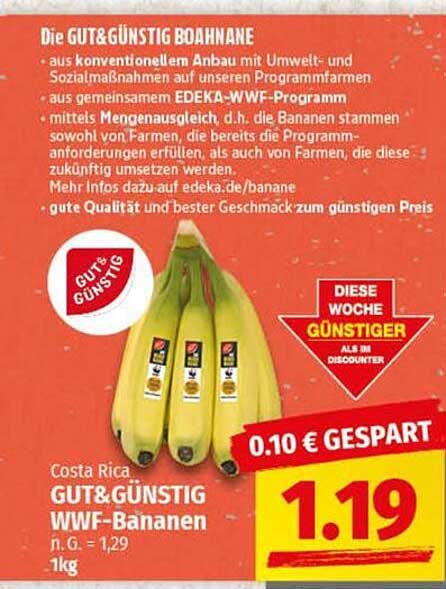 GUT & GÜNSTIG WWF-Bananen - 1kg für nur 1,19 €